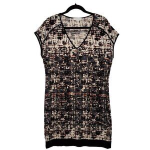 London Times Womens White Black Orange Geometric Midi Dress Size 8 Bold Pattern